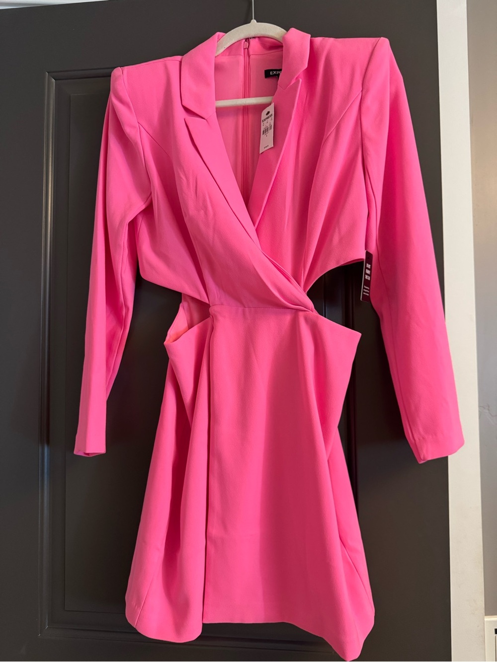 Express Vibrant Pink Wrap-Style Long Sleeve Dress